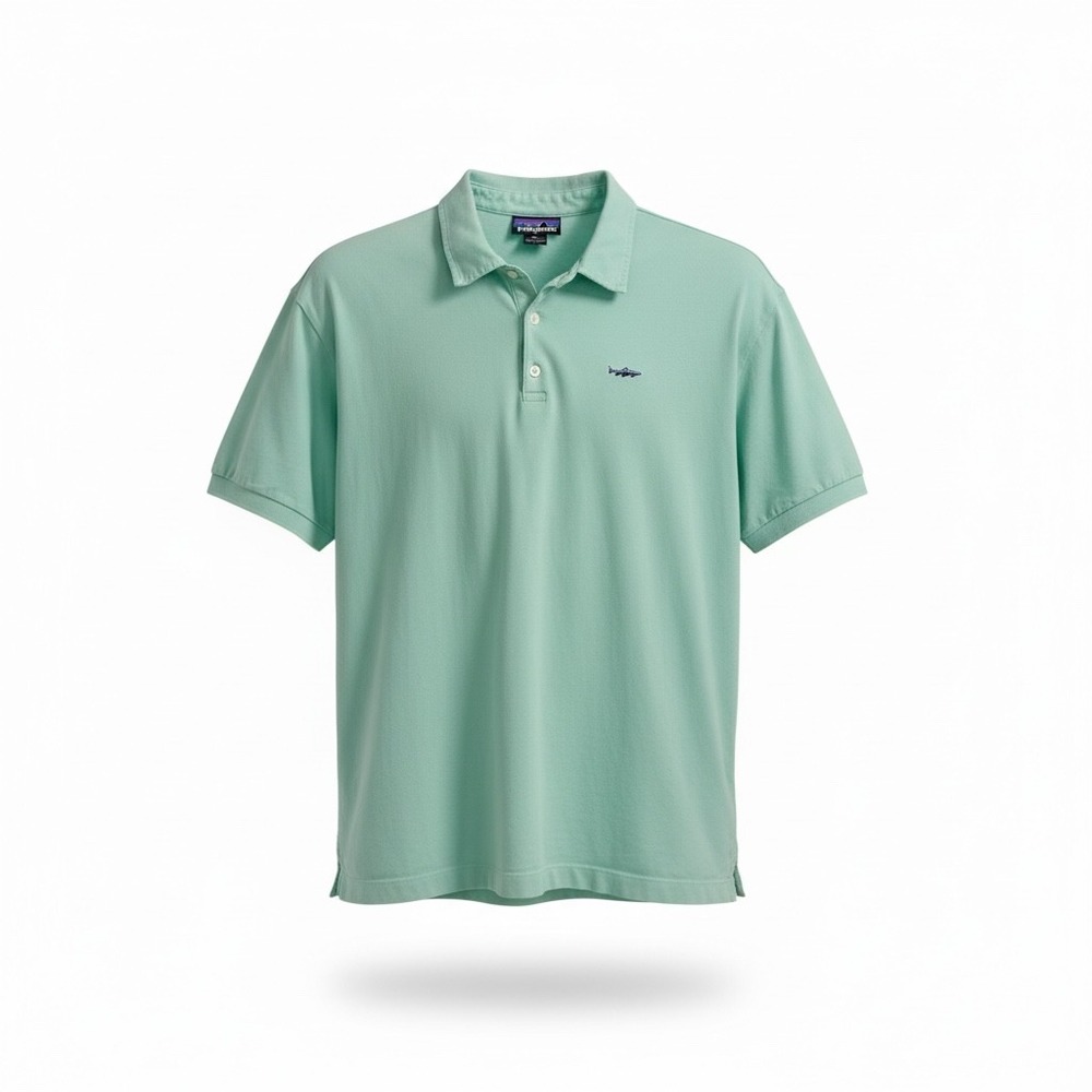 Patagonia Mens Organic Cotton Short Sleeve Polo Shirt Mint Green Trout Logo XL